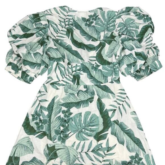 JOHANNA ORTIZ X H&M Linen Midi Dress Tropical Green Leaf Print Size XS - Picture 10 of 10